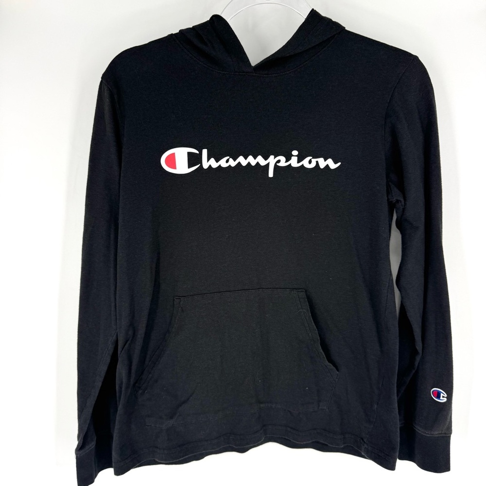 Champion‎ Lightweight Pullover Long Sleeve T-Shirt Hoodie Black Youth Large